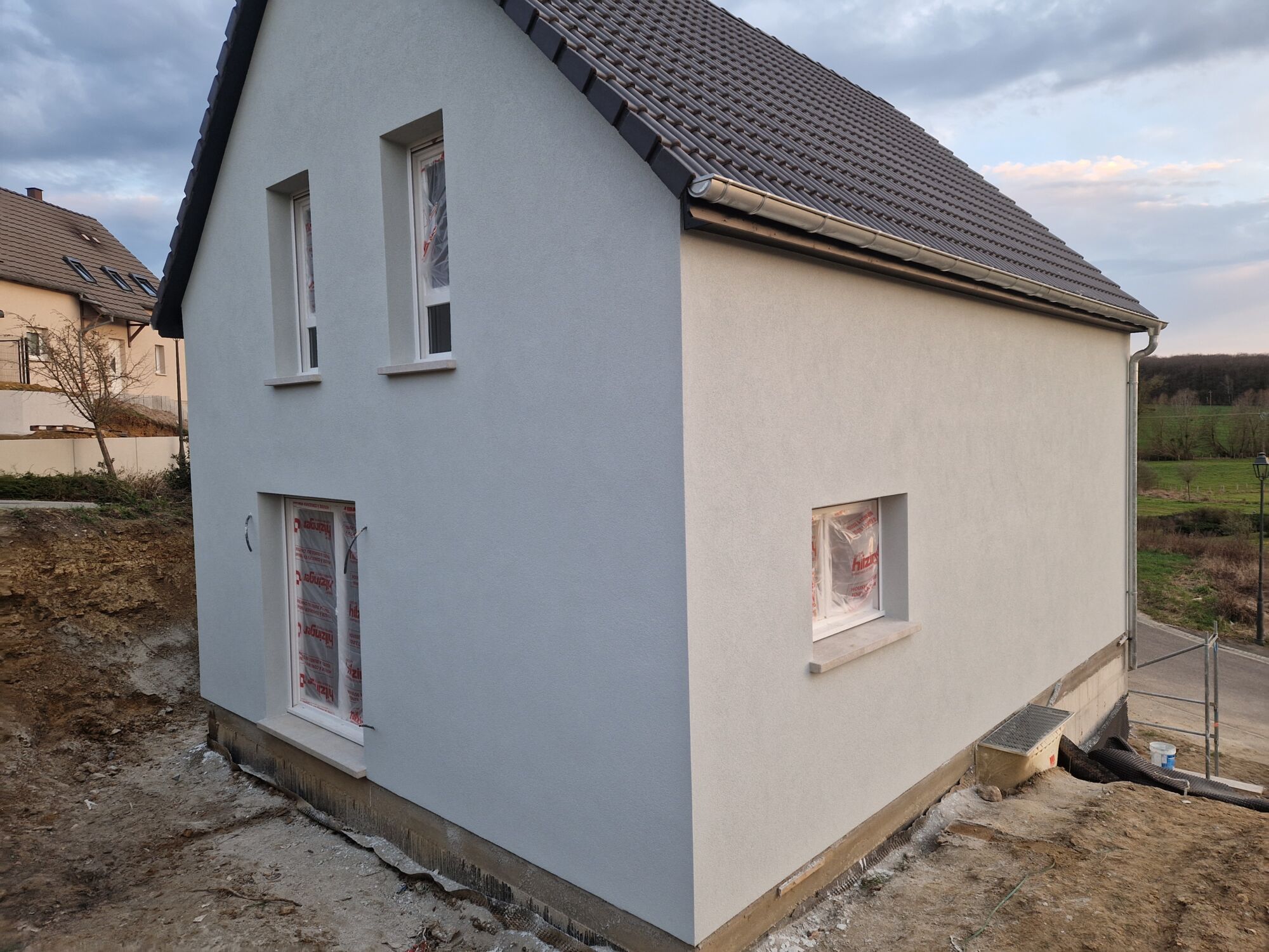 Chantier Enduit projet&eacute;s sur maison neuf Forstheim Ostwald